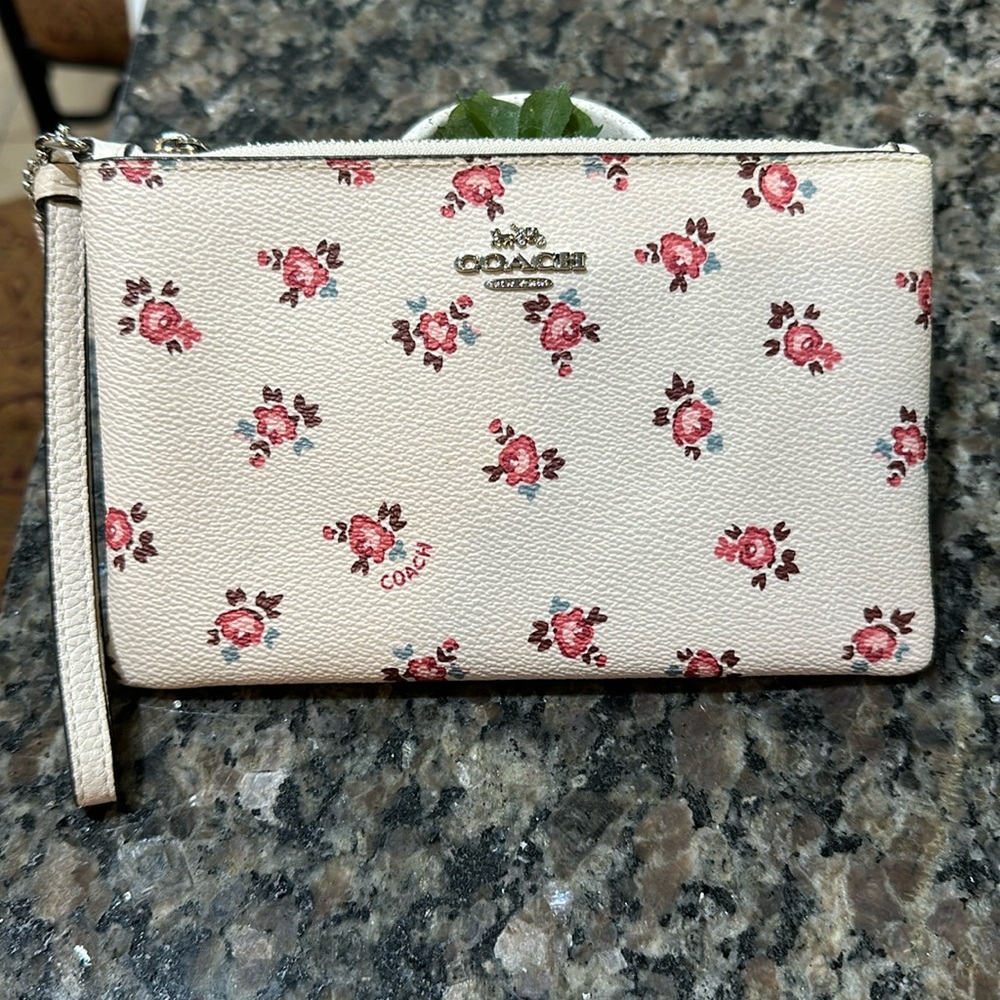 Coach Floral Print Clutch in Cream and Pink